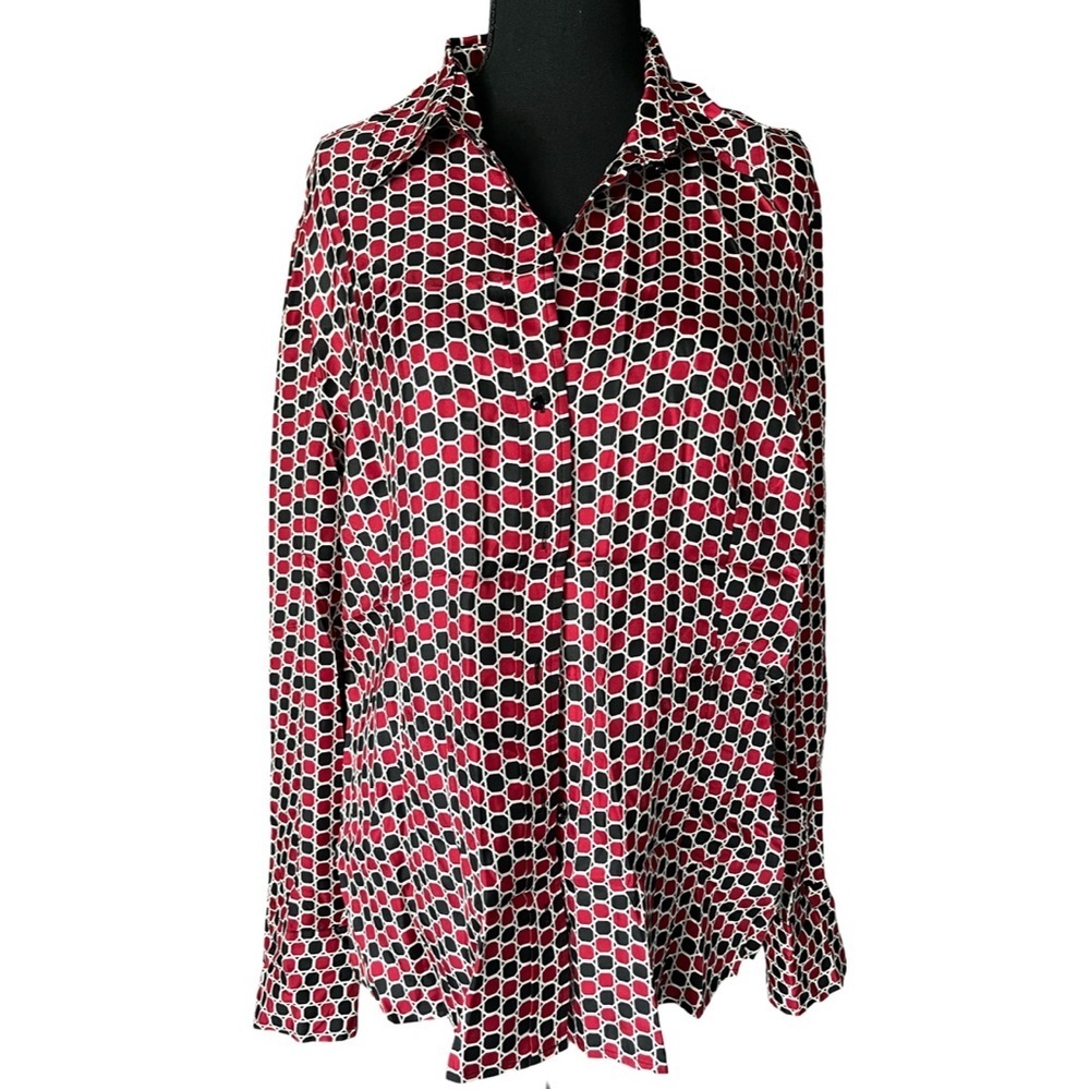 Ann Taylor Red and Black Geometric Blouse